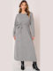 Midi Dress Knitted Grey Open Back