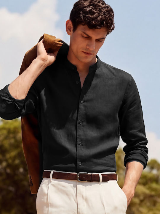 Panda Clothing Μακρυμάνικo Λινό Πουκάμισο σε Κα...
