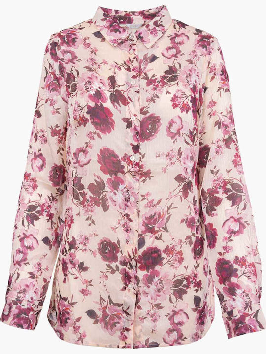 Guess Women's Floral Long Sleeve Shirt Pink