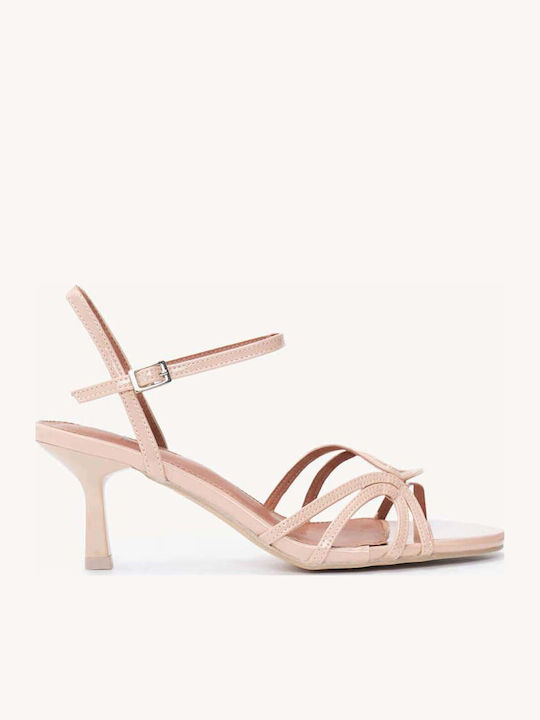 Beige Damen Sandalen Dünne Riemen Glänzendes Fi...