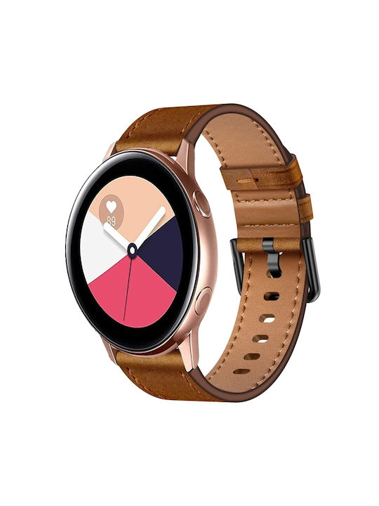 Samsung Galaxy Watch Active 20mm Sx Connector Metal Button Switch Leather Watch Band Red Brown