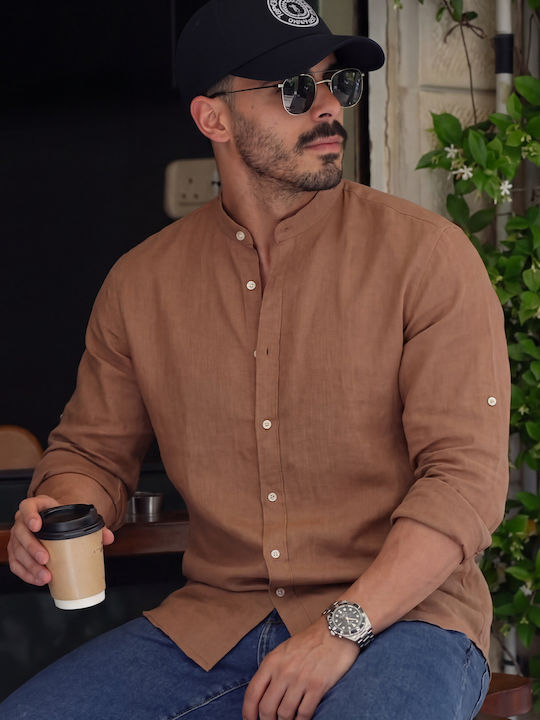 Panda Clothing Μακρυμάνικo Λινό Πουκάμισο σε Κα...