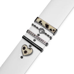 Strap Jewellery Ring + Charm Heart Set White Leopard Oem