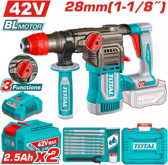 Total Κρουστικό Σκαπτικό Πιστολέτο Μπαταρίας Brushless 42V 2x2.5Ah με Υποδοχή SDS Plus TRHLI422882E