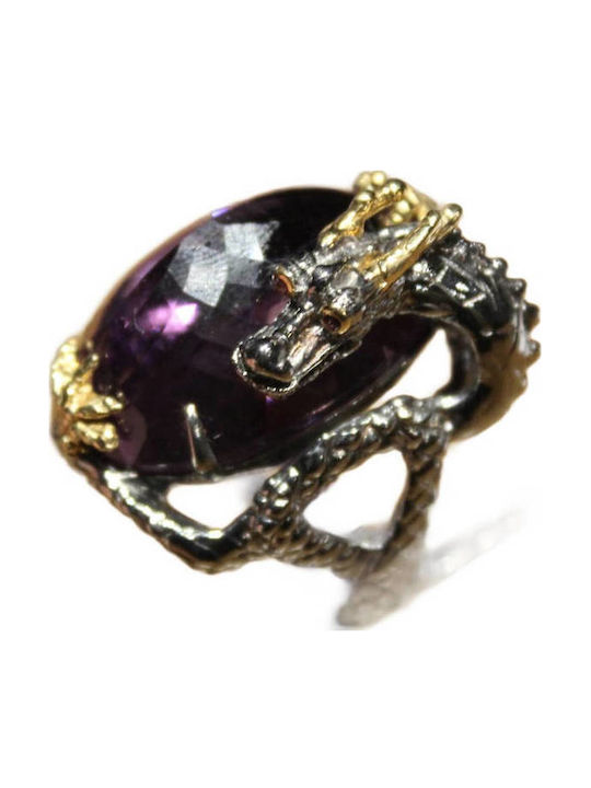 Artistic Silver Ring Natural Amethyst Garnets Dragon Size 14
