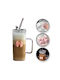 ecarla Glas aus Glas in Rosa Farbe mit Strohhalm 400ml