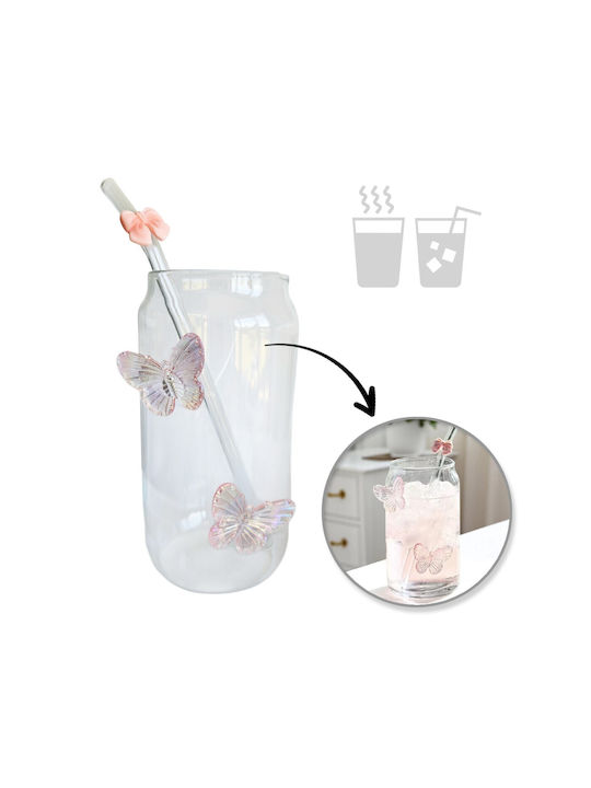 ecarla Glass made of Glass in Pink Color with straw 500ml