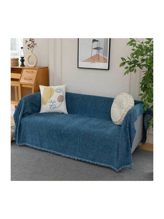 SpitiBazaar Σετ Ριχτάρια 3τμχ Chenille Μπλε Σκούρο