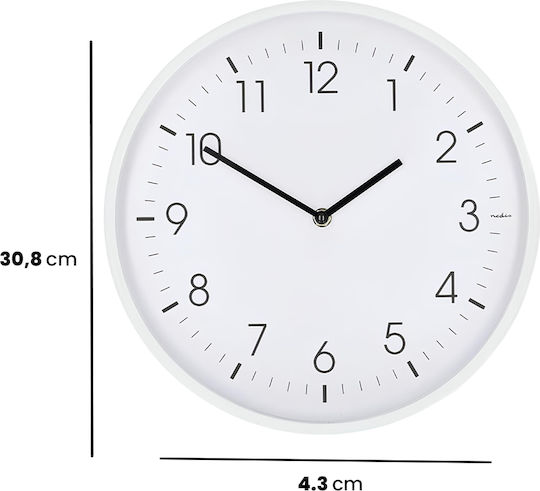 Nedis Αθόρυβο Ρολόι Τοίχου Πλαστικό Λευκό Ø30cm