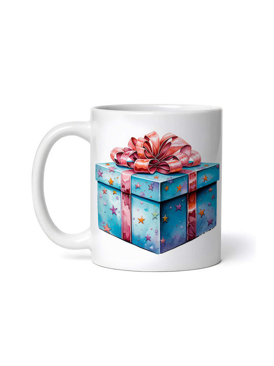 New Year's Eve Invitation, Blue Gift Box Ornament de masă de Crăciun Cană Alb