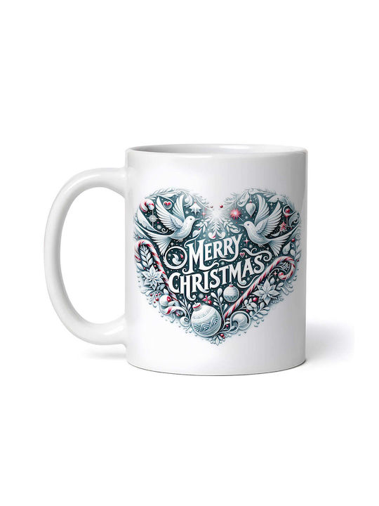 Marry Christmas Heart Lora Ornament de masă de Crăciun Cană Alb