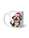 Yorkshire Terrier With Christmas Hat Ornament de masă de Crăciun Cană Alb