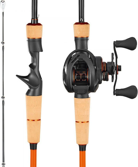 Fishing Rod and Reel Combo Vevor Baitcasting Im7 Carbon Fiber Sea Bass Fishing Rod System Bb 6+1 Gear Ratio 7.0:1 Cork Handle Stainless Steel Guides Ceramic Rings