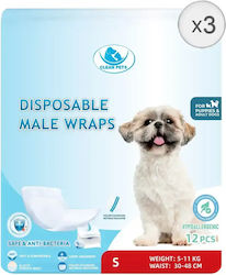 3 X 12 Pcs Clean Pets Diapers Male Dogs Small Size S 30-48 Cm