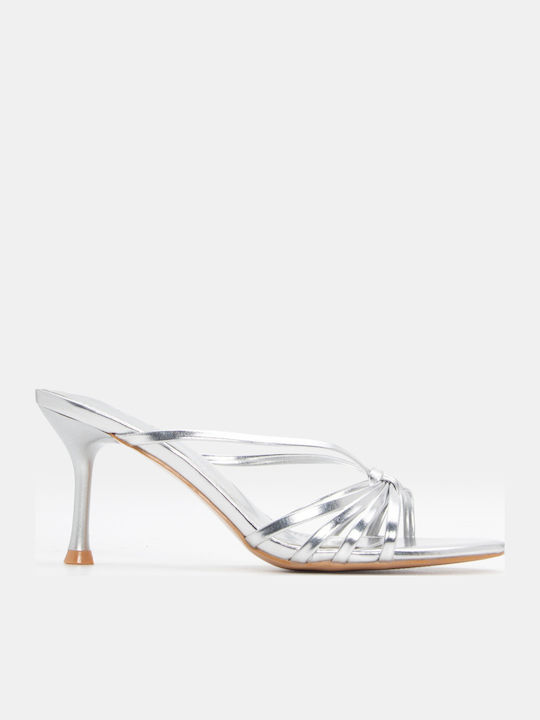 Luigi Women's Mules with Thin High Heel in Silv...
