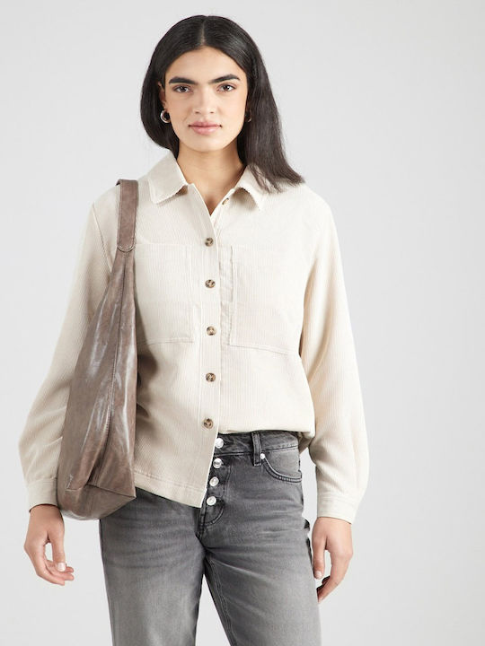 Jdy Women's Denim Long Sleeve Shirt Ecru