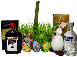 Easter Basket Rabbit Decoration 3 Chocolate Eggs Choco Pack 20g Heidi Chocolate 80g Absolut Vodka 200ml Angelli Cherry 200ml Davidoff Coffee 250g In Green Basket Handle
