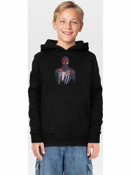 Fleece Kinder-Sweatshirt mit Kapuze und Taschen Schwarz