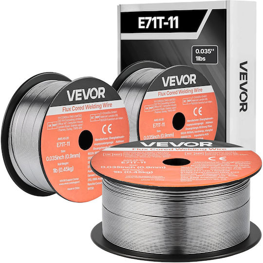 Сваръчно Жило Mig Vevor Flux Core E71t-11 0,9мм 0,45кг Сваръчно Жило От Мек Неръждаем Провод Без Газ Ниска Емисия Дъгова Сварка За Всички Позиции Самозащитно Външна Употреба Опаковка 3 Рола