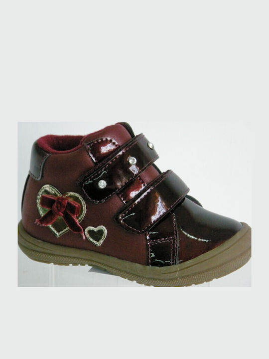 Anatomical Leather Kids Boots with Velcro Burgundy