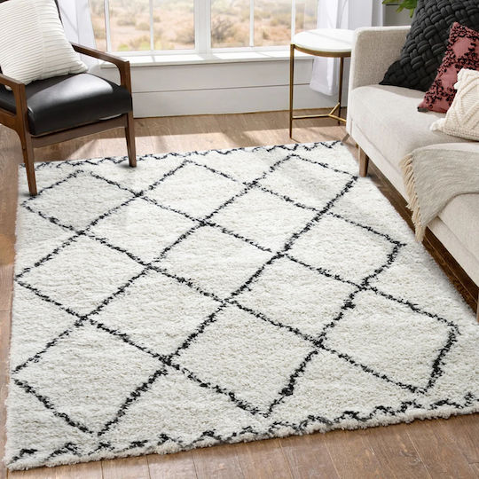Shaggy Moroccan Teppich Rechteckig Zottelig Synthetisch,Polyester/Cotton/Leather Ivory-black