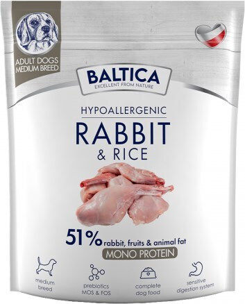 Baltica 1kg Trockenfutter für Hunde mittlerer Rassen mit Kaninchen, Kaninchen und Reis