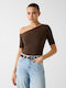 Women's Blouse with One Shoulder Brown