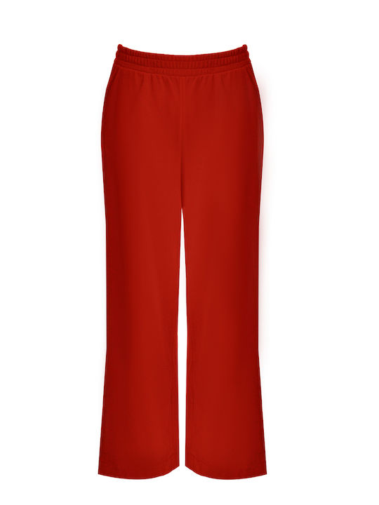 Pantaloni Dama Largi Din Bumbac Cu Cauciuc Fit Lejer Roșii 0039.2571.NETTO-red