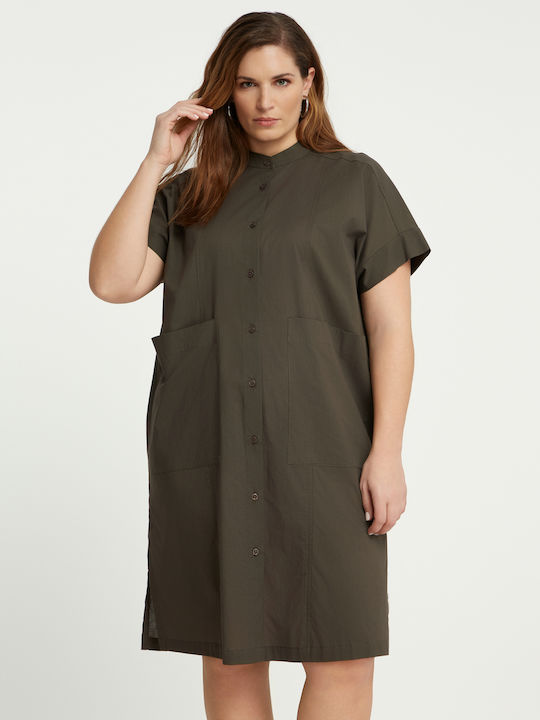 Rochii De Vară Pentru Femei Midi Rochie-Cămașă Kaki