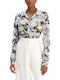 Langärmelig Damen Hemd Olive Blumen