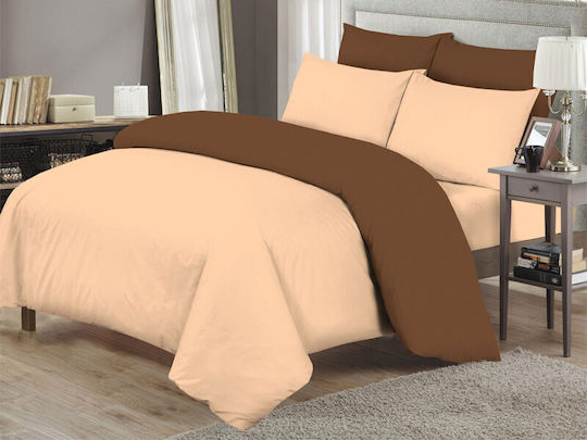 Duvet Cover Set Cotton Queen with 2 Pillowcases 220x240 Beige-brown