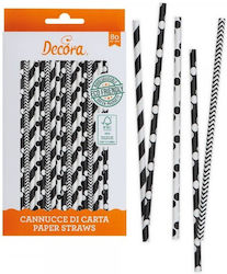 Black and White Striped Straws Ø6mm 21cm X80