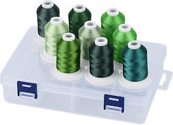 Embroidery Thread Set 9 Spools 730 M Multicolor Storage Box Green Shades Embroidery Thread Set 9 Spools 730 M Multicolor Storage Box Green Shades