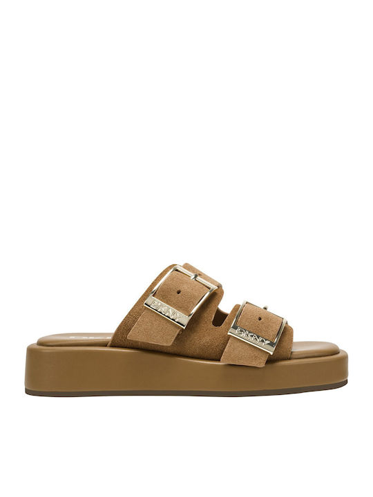 Women's Flat Sandals Flatforms in Tabac Brown Color