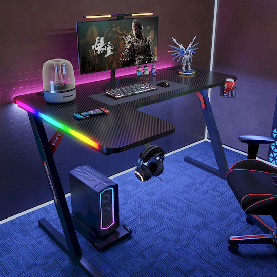 Γωνιακό Γραφείο Gaming με LED & USB θύρες 140x100x74εκ. Μαύρο