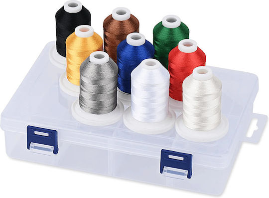 Set Fire De Broderie 9 Bobine 730 M Multicolor Cutie De Depozitare Culori Populare