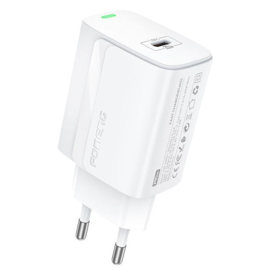 Foneng Φορτιστής Χωρίς Καλώδιο με Θύρα USB-C 20W Power Delivery Λευκός (EU65)