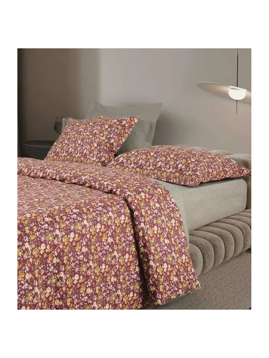 Das Home Duvet Cover Set Cotton Single with Pillowcase 160x240 Happy Bordeaux-green