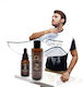 Beard Grooming Cape & Invigorating Beard Wash 200ml & Beard & Face & Dryoil Growth Blend Sandalwood Kashmir 30ml Bundle By Qure