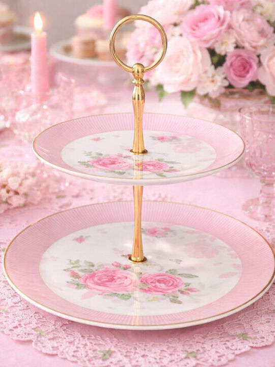 Galifas Porcelain Dessert Tower Stand Pink Ø27cmxY25cm