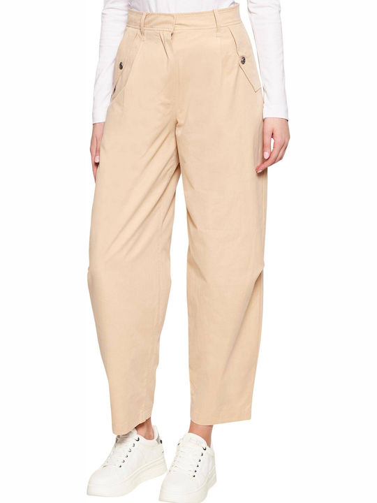 Guess Women's Fabric Trousers Carrot Fit Beige