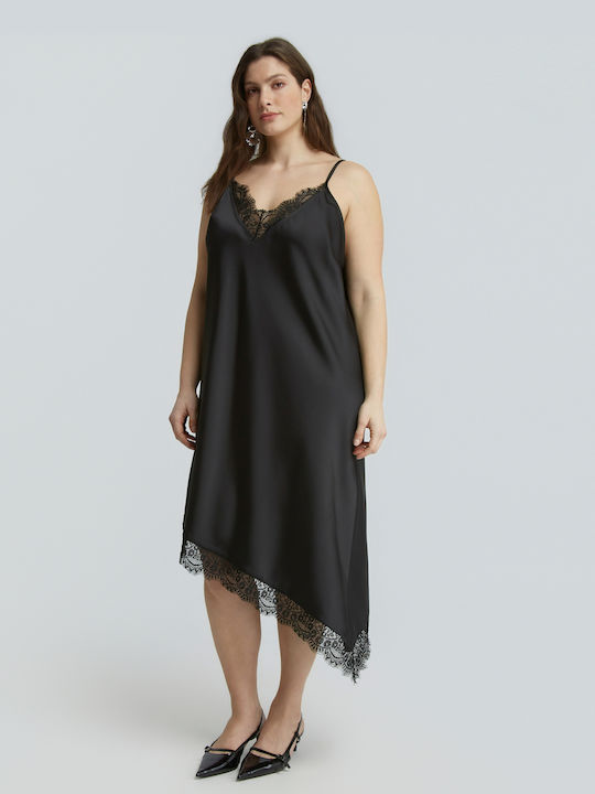 Rochie De Vară De Seară Jupon Din Satin Cu Dantelă Neagră