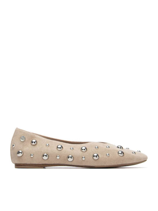Synthetic Leather Ballerinas Beige