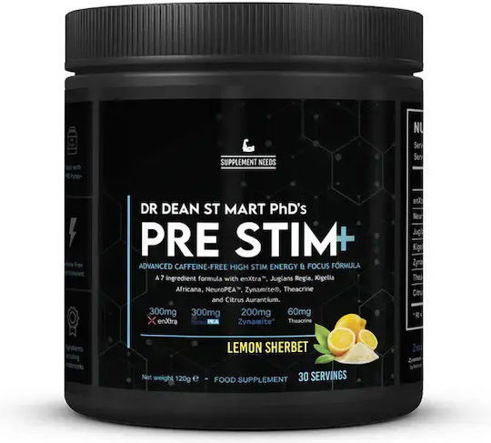 Supplement Needs Pre Stim+ Supplement for Memory and Focus 120g Lemon Sherbet