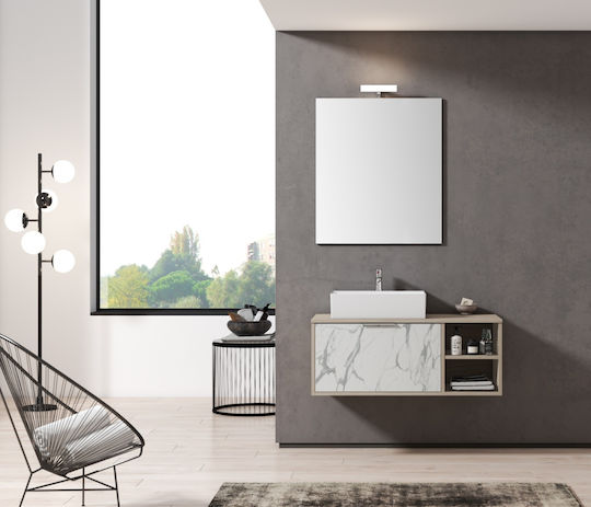 Piccadilly Countertop with Sink & Mirror with Light Melamine Elm Rousseau Statuario Piccadilly