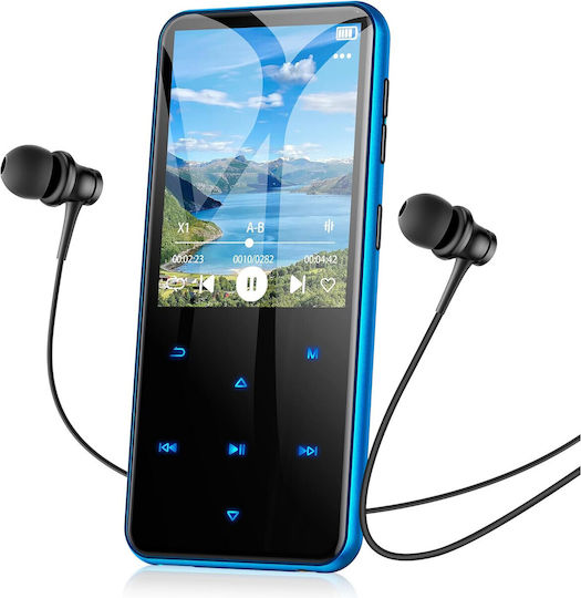 Agptek MP3 Player 64 GB Bluetooth 5.3 Ecran 2.4 Inch Set Căști Cablu USB Tip C Suportă Card Până la 128 GB Butoane Tactile Difuzor Radio FM E-book Alarmă Albastru