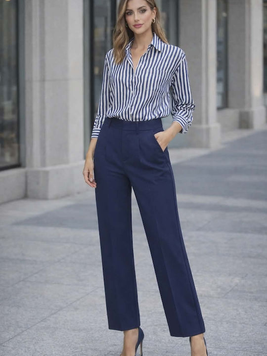 Women's High-waisted Fabric Trousers Blue