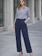 Women's High-waisted Fabric Trousers Blue