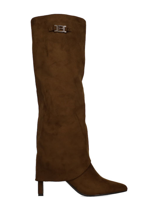 Suede Women's Boots with Zipper Brown