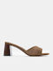 Suede Mules με Χοντρό Χαμηλό Τακούνι σε Χακί Χρώμα